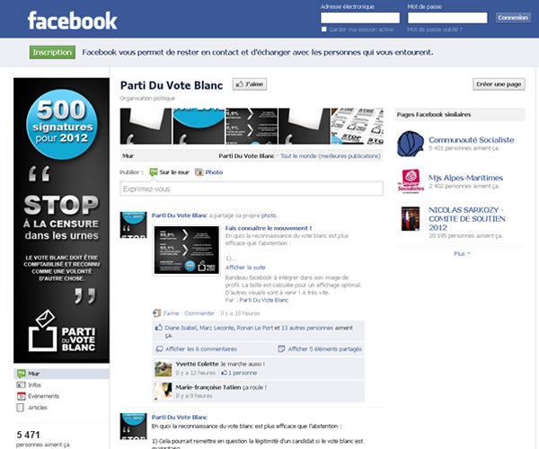 Fais connaitre le Mouvement Blanc sur Facebook ! Facebook : Parti du Vote Blanc !